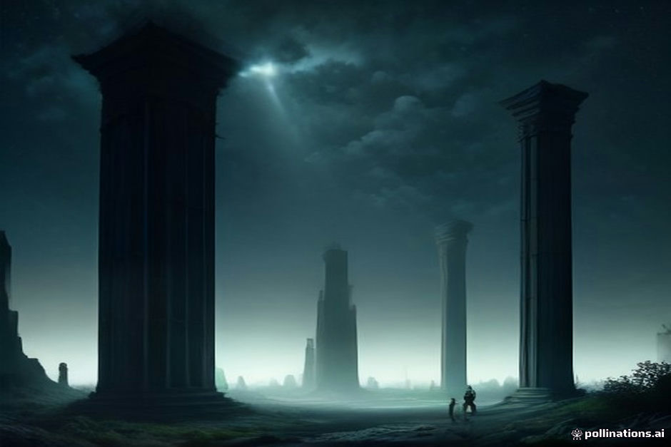 A dark charcoal field with two tall columns of faint stacked blocks leaning toward a single narrow vertical gate of light between them; around the gate, many small green spark-points stream inward from both sides as if the same capital were being pulled one way; above the right column a thin amber bar sits lower than it did, a mark dropped a notch; no logos, no faces, IBM Plex Mono labels faint and unreadable