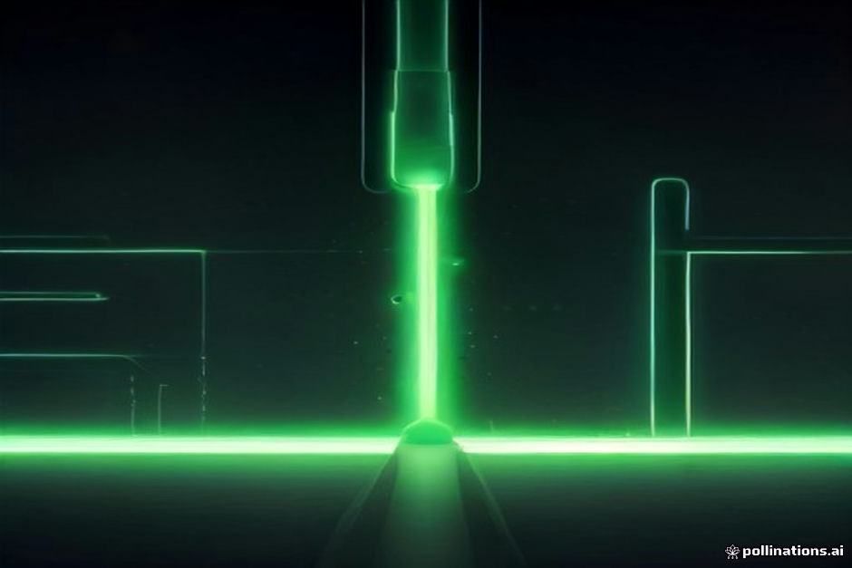 A horizontal power rail glowing green, with discrete token-dots flowing along it; a small bright meter reads 'tokens / watt' while a much larger faded meter behind it reads 'tokens / $' — the dominant one dimmed to show it's what really matters; dark charcoal field, one amber accent, IBM Plex Mono labels, no logos